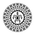 Round tattoo ornament with turtle maori style. African, aztecs or mayan ethnic style.