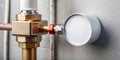 Round temperature sensor on the hot water pipe Generative By AI Royalty Free Stock Photo