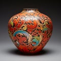 round terracotta vase, style cloisonnism, Generative AI