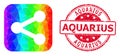 Round Textured Aquarius Seal Imprint with Vector Polygonal Share Icon with Spectral Colored Gradient