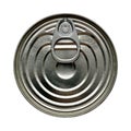 Round tin can with key opener on white isolated background top view Royalty Free Stock Photo