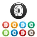 Round tire icons set color
