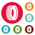 Round tire icons circle set