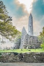 Round tower and cemetery in Ardmore Royalty Free Stock Photo