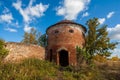 Round tower. Ruins of Saburovo fortress in Orel region