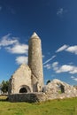 Round tower and temple. Clonmacnoise. Ireland Royalty Free Stock Photo