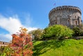 Round Tower of Windsor castle in spring, London suburbs, UK Royalty Free Stock Photo