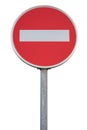 Round traffic sign for no entry with pole Royalty Free Stock Photo