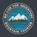 Round travel banner on a mountain tourism theme