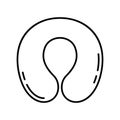 Round travel pillow icon. Line art logo of inflatable pillow for neck, rest and sleep. Black illustration of accessory for