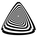 Round triangle opart, optical art geometric illustration with rotation distort, deform effect