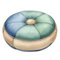 Round Tufted Ottoman in Blue Green and Beige Royalty Free Stock Photo