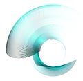 A round turquoise frame on a white background is created by rotating wavy and arched fans. Graphic design element. 3d