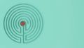 Round turquoise labyrinth maze game with entry and exit, find the path to the apple concept, love temptation background idea with