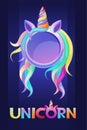 Round unicorn frame, cute blank avatar for ui games.