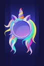 Round unicorn frame, cute template avatar for ui games.