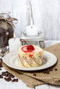Round vanilla torte with cherry Royalty Free Stock Photo