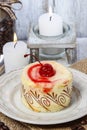 Round vanilla torte with cherry Royalty Free Stock Photo