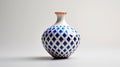 Round Vase With Colored Diamonds And Blue And White Porcelain