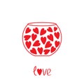 Round vase with hearts. Love card.