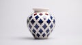 Round Vase With Red And Blue Geometrics - Blue And White Glaze Style Royalty Free Stock Photo