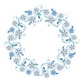 Round frame of delicate flowers, blue wreath isolated on white Royalty Free Stock Photo