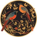 Round vector illustration of two songbirds