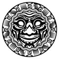 Round Vector Smiling Face Polynesian Tattoo