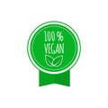 Round vegan, eco, bio green badge with leaf. Vegan menu. Vector illustration