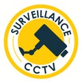 Round video surveillance sign. Security camera sticker.