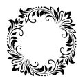 Round vintage frame, wreath, border of stylized leaves, flowers and curls. Retro, victorian style. Vector card Royalty Free Stock Photo