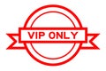 Round vintage label banner in red with word VIP abbreviation of very important person only on white background