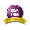 Round violet button with words `Risk Free - 100% Guarantee` Royalty Free Stock Photo