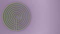 Round violet and green labyrinth maze game with entry and exit, find the way concept, background idea with copy space Royalty Free Stock Photo