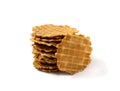 Round Waffle Isolated, Thin Waffled Cookie, Golden Belgian Waffles