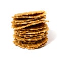 Round Waffle Isolated, Thin Waffled Cookie, Golden Belgian Waffles Royalty Free Stock Photo