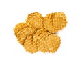 Round Waffle Isolated, Thin Waffled Cookie, Golden Belgian Waffles
