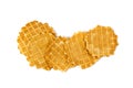 Round Waffle Isolated, Thin Waffled Cookie, Golden Belgian Waffles