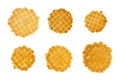 Round Waffle Isolated, Thin Waffled Cookie, Golden Belgian Waffles