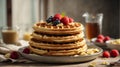 Round waffles with berries on a plate, rustic style