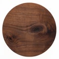 Round walnut wooden tray. Round wooden cutting board. Empty wooden pallet texture background.