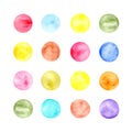 Round water color pattern on the white background. Globs of vivid colors. Ornament of colorful circles.