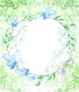 A round watercolor frame, a postcard, a wreath of flowers, twigs, plants, berries. Vintage illustration. Use in different designs Royalty Free Stock Photo