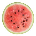 Round watermelon slice isolated on white background. Top view