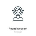 Round webcam outline vector icon. Thin line black round webcam icon, flat vector simple element illustration from editable Royalty Free Stock Photo