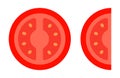 Round and wedge slices of tomato flat icon vector isolated