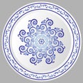 Round white and blue vintage floral plate