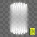 Round white glow rays night scene with sparks on transparent background. Empty light effect podium. Disco club dance Royalty Free Stock Photo