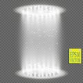 Round white glow rays night scene with sparks on transparent background. Royalty Free Stock Photo