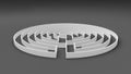 Round white and gray labyrinth maze game with entry and exit, find the way concept, background idea with copy